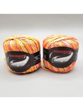Austermann Sangria Yarn Orange Yellow Pink Lot of 2 Balls Cotton Blend Twisted